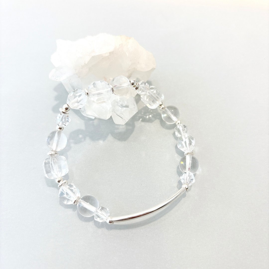 Ops Rock Crystal silver bracelet -白水晶/手工/纯银/弹性绳 - 手链/手环 - 银 透明