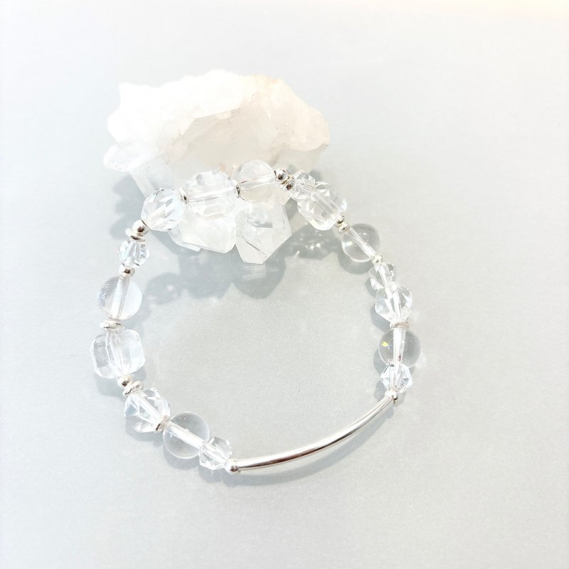 Ops Rock Crystal silver bracelet -白水晶/手工/纯银/弹性绳 - 手链/手环 - 银 透明