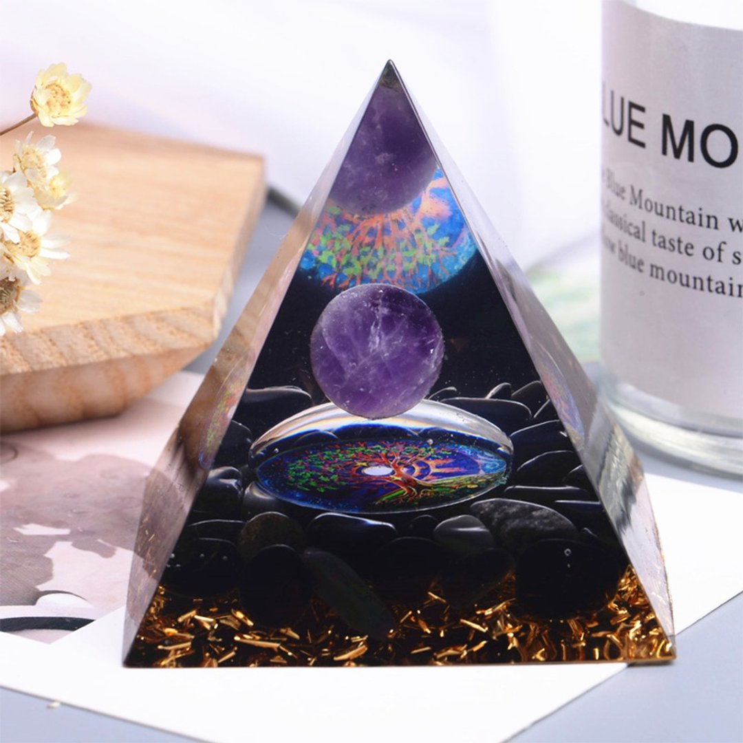 金字塔奥根塔Orgonite塔/脉轮/辟邪/冥想/能量紫水晶黑曜石 - 摆饰 - 树脂 