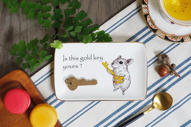 Wise Mouse 聪明老鼠 钥匙盘 饰品盘 (骨瓷方盘) - 浅碟/小碟子 - 瓷 黄色