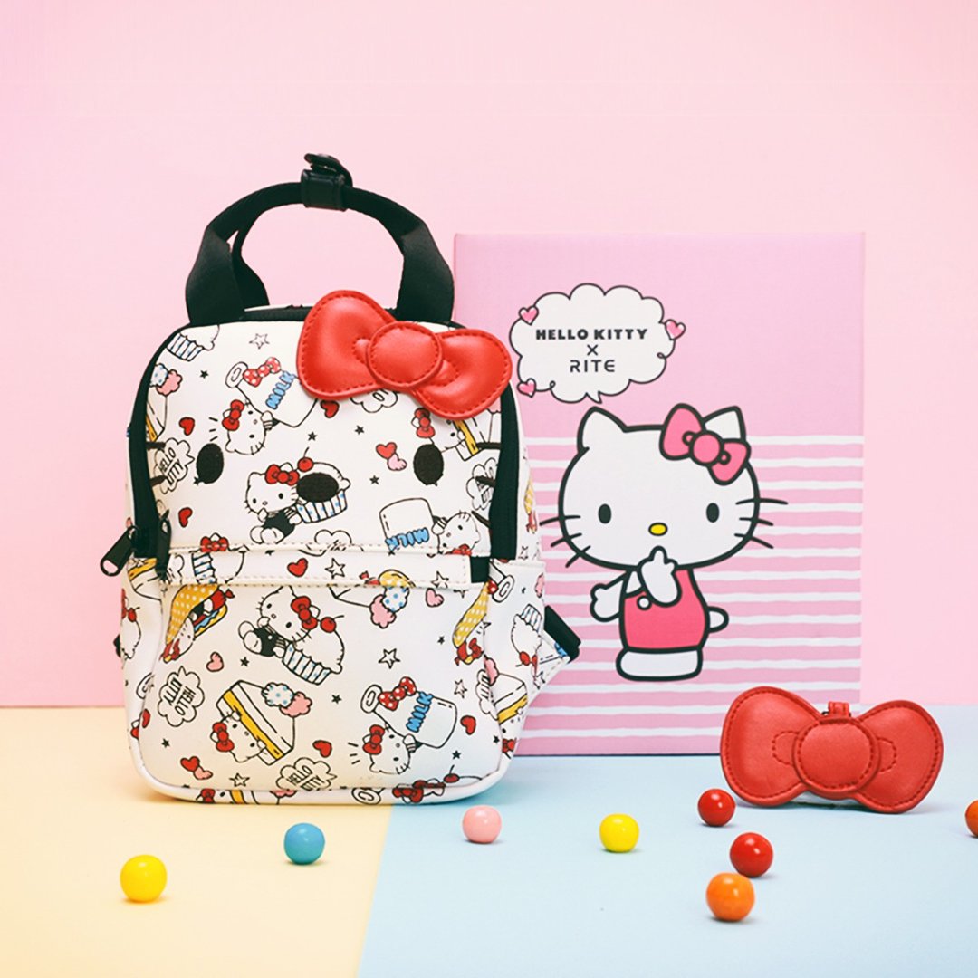RITE x Hello Kitty x露可小包蝴蝶结礼盒xKitty联名花布白 - 后背包/双肩包 - 防水材质 多色