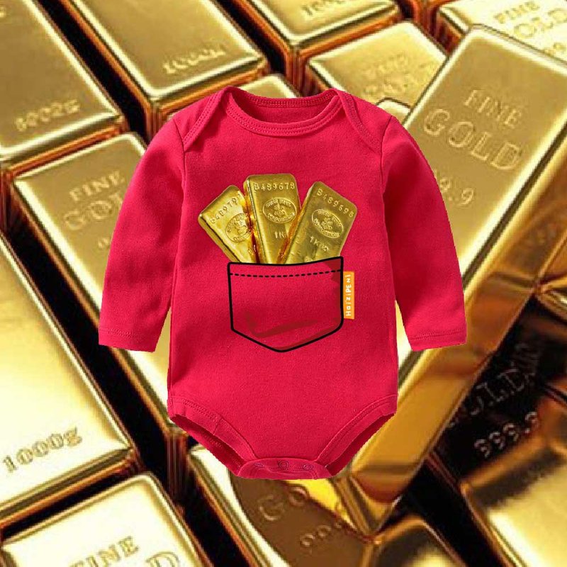 金条满袋新生儿长袖包屁衣-红 - 包屁衣/连体衣 - 棉．麻 红色