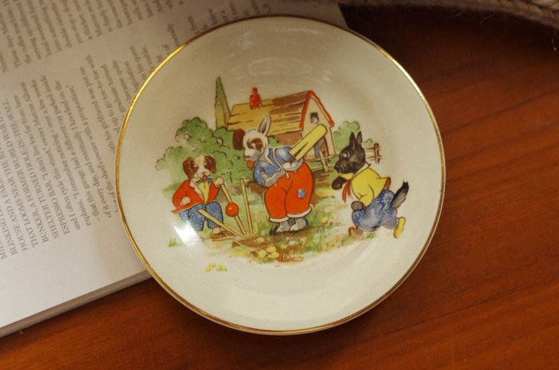 老杂货老又好古董珠宝 英国制可爱动物陶瓷盘点心盘杯子盘 w145 - 其他 - 其他金属 金色