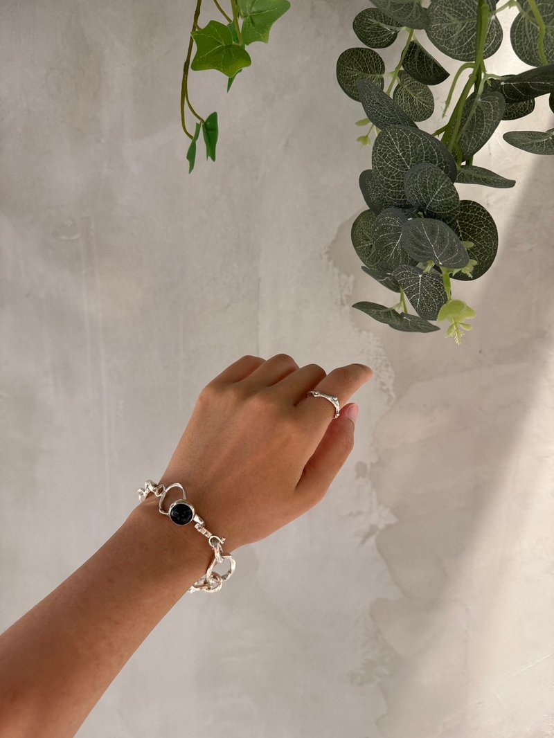 黑曜石个性纯银手链 - 手链/手环 - 纯银 