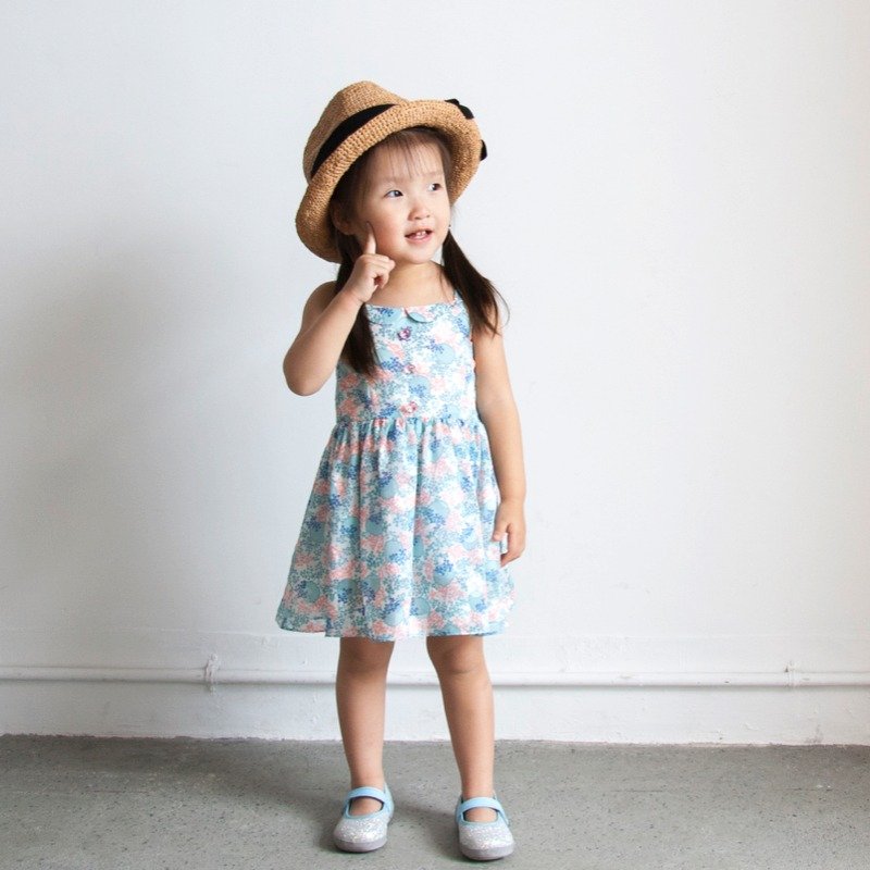 珊瑚花吊带洋装_湖水蓝_小孩款 - 其他 - 棉．麻 蓝色