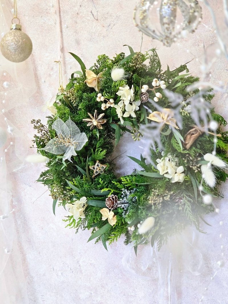 白雪混松圣诞花圈 永生花圈 - 干燥花/捧花 - 植物．花 多色