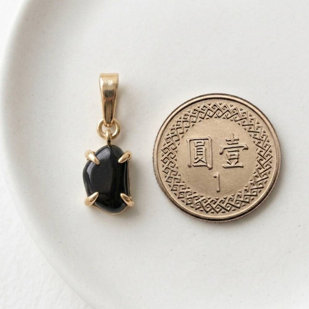 14K 金 18K 金 黑曜石 宝石 坠饰 坠子 - 项链 - 24k 金 金色