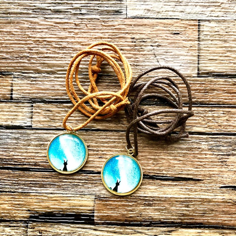 Night Sky Pendant City with Cats - 项链 - 树脂 蓝色