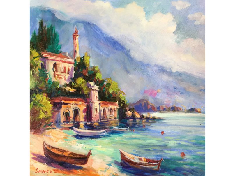 加尔达岛风景画 原创海景画 意大利 - 墙贴/壁贴 - 其他材质 蓝色