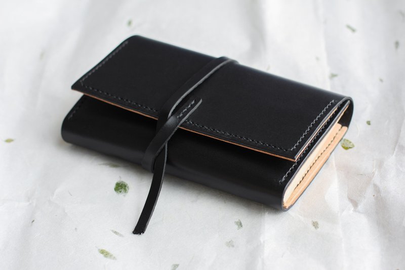 手工制作手工双色植鞣皮皮夹 - 皮夹/钱包 - 真皮 黑色