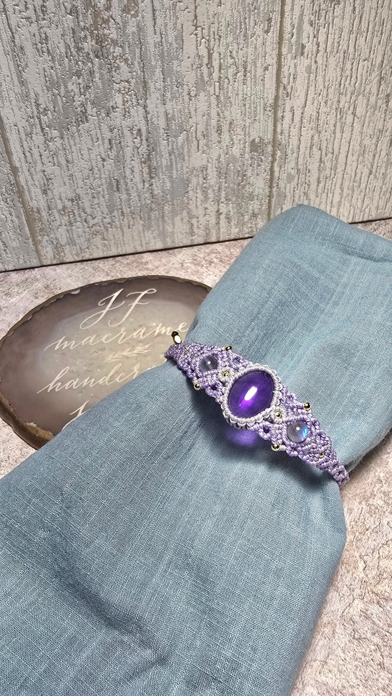 AM10 紫水晶。南美蜡线编织手绳 - 手链/手环 - 其他材质 多色