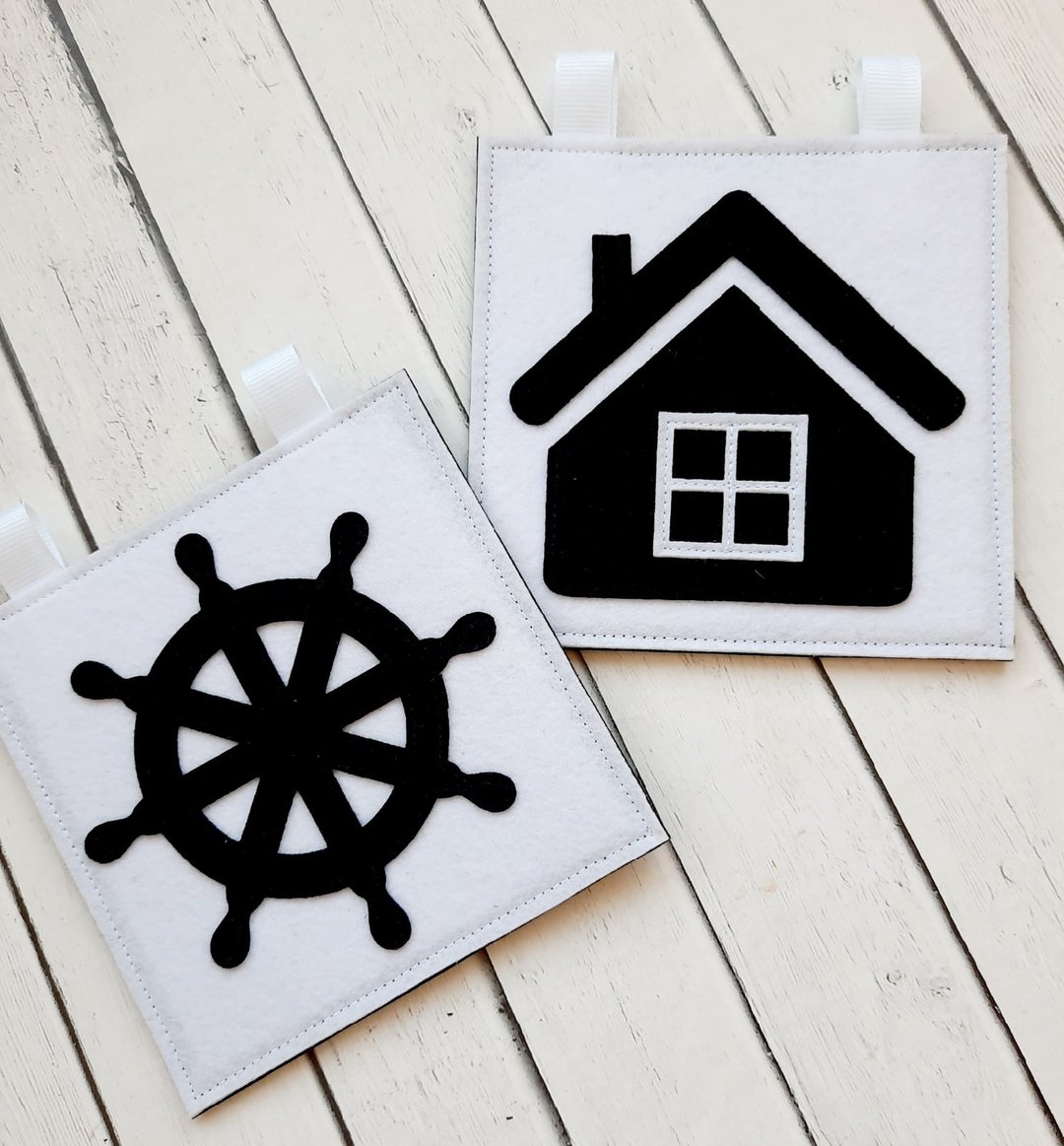 Contrast black and white card as a gift for baby shower, Felt Newborn book - 满月礼盒 - 羊毛 白色