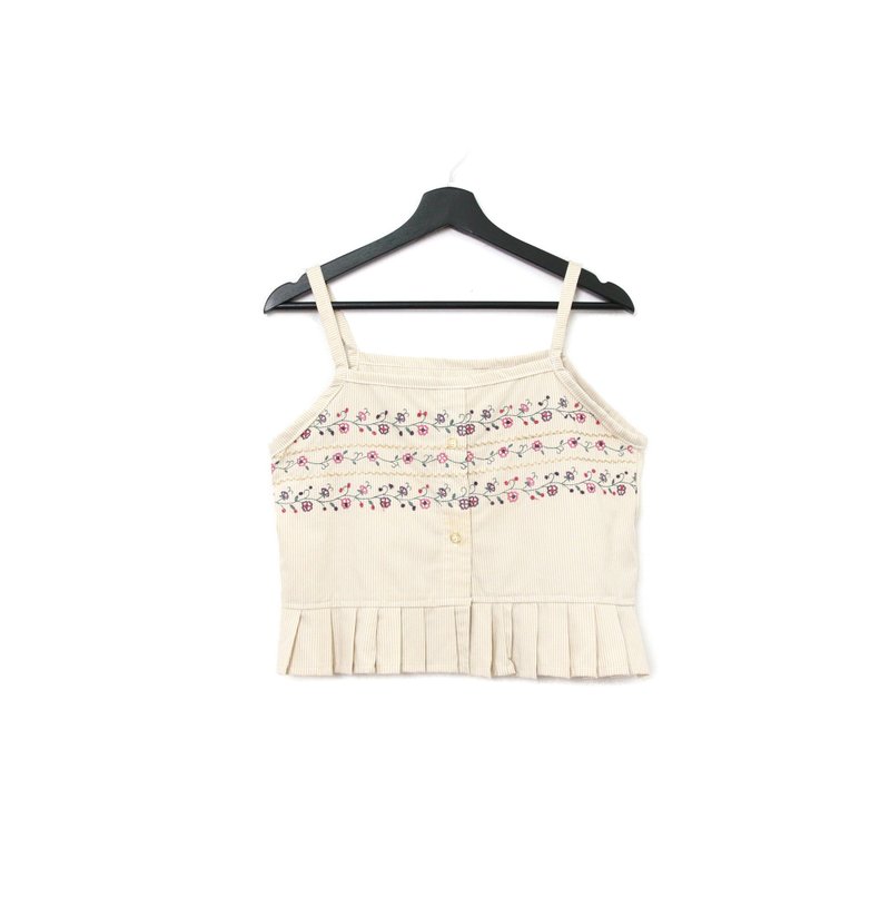 Back to Green-再制刺绣背心 花朵 彩绘藤蔓  sv-21/vintage vest - 女装背心 - 棉．麻 