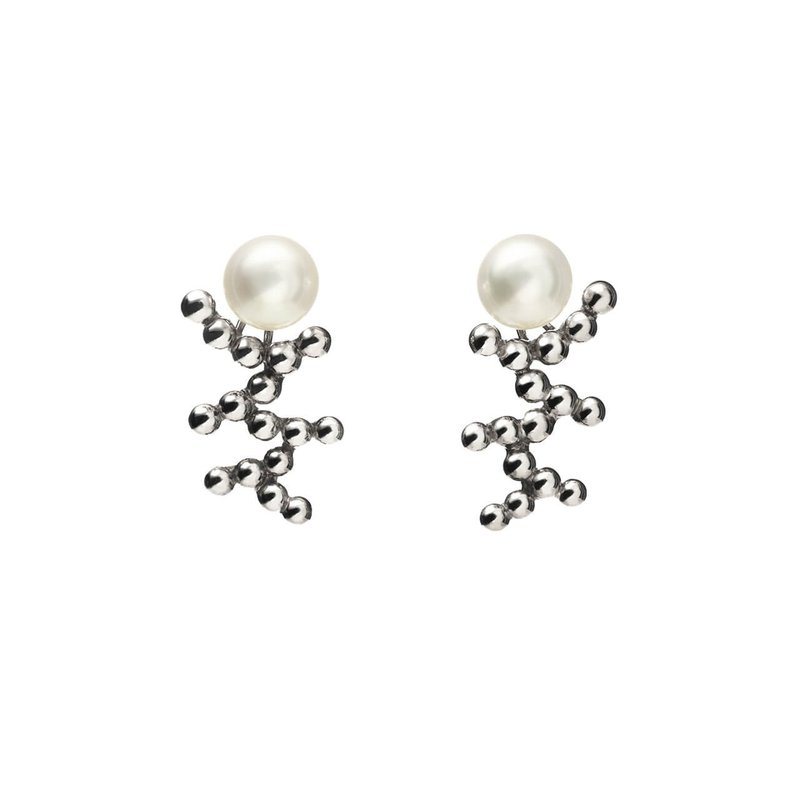 珊瑚珊瑚 - 耳环 - 大 (Akoya珍珠) - 耳环/耳夹 - 纯银 银色