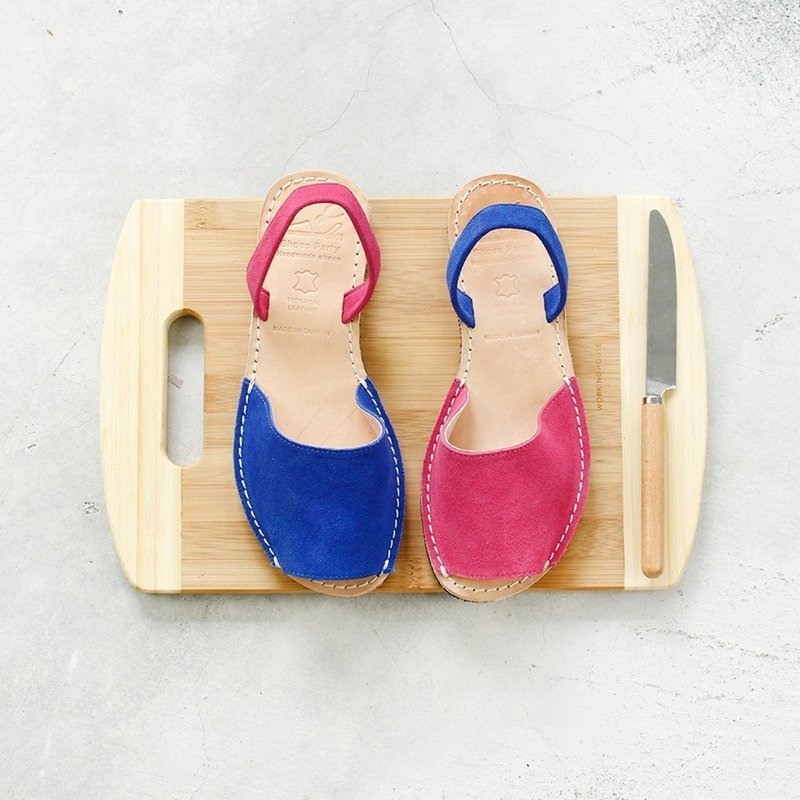 【现货】手工极简露趾凉鞋-蓝x桃/手工订制/S2-15430L - 女款休闲鞋 - 真皮 
