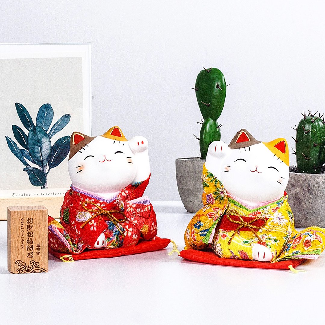 日本药师窑锦彩和服招财猫中号陶瓷摆件女生生日结婚开业日式礼物 - 摆饰 - 陶 