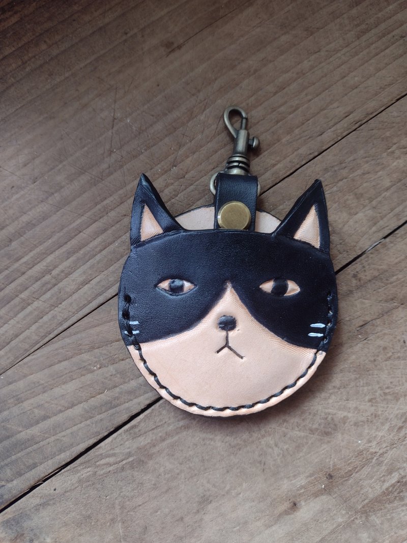 可爱奔驰猫 gogoro 钥匙包 纯牛皮皮革套 - 钥匙链/钥匙包 - 真皮 黑色