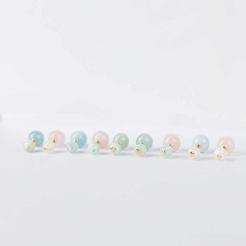 S925纯银 镶嵌 摩根石 海水蓝宝 水晶耳环 - 耳环/耳夹 - 宝石 