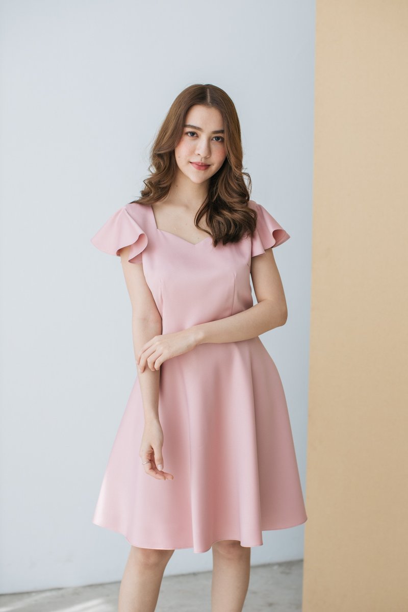 Blush Pink Dress Evening Dress Ruffle Dress Pink Party Dress Vintage Dress - 洋装/连衣裙 - 聚酯纤维 粉红色