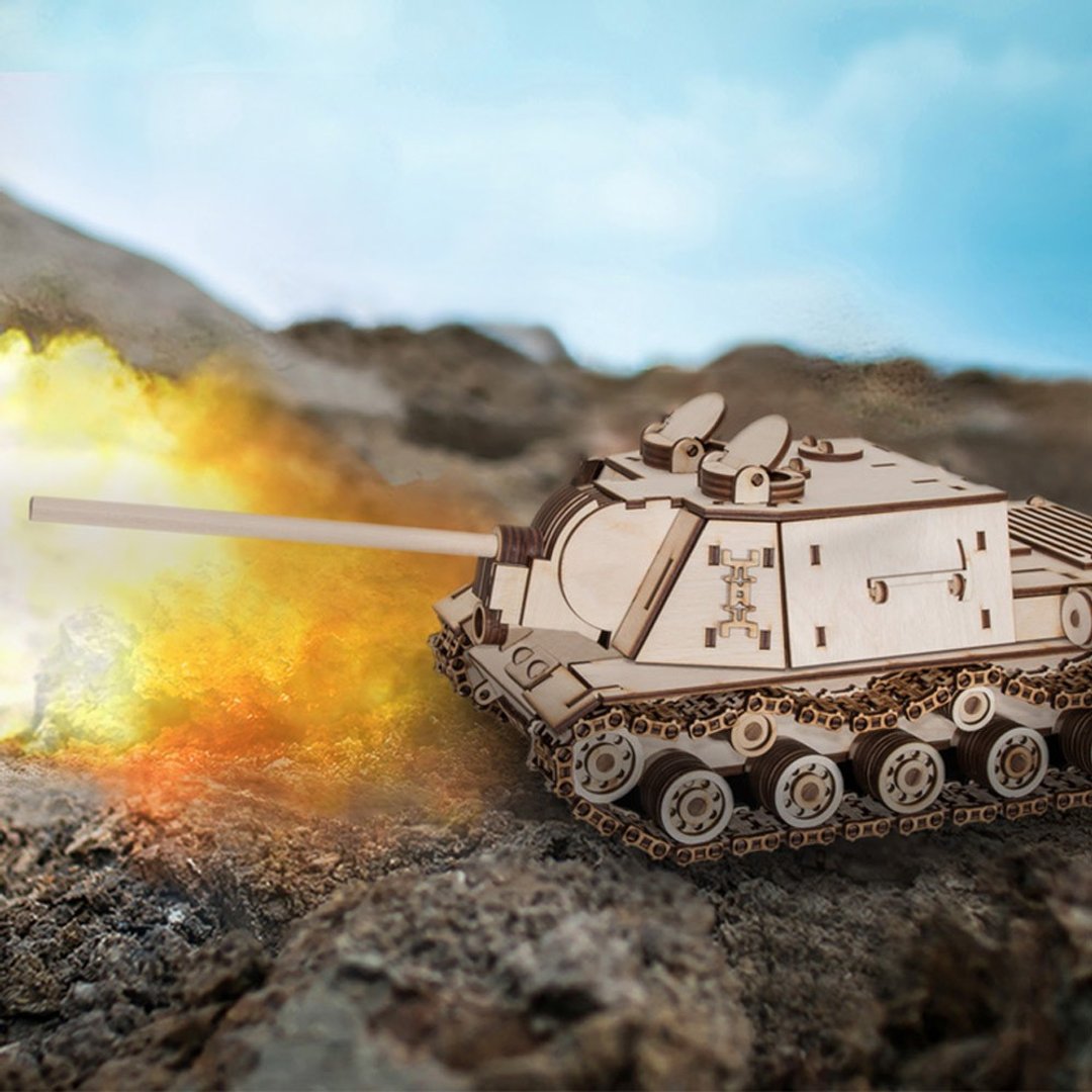手作动力模型 重炮英雄 ISU152 木制组合可动玩具 - 木工/竹艺/纸艺 - 木头 卡其色