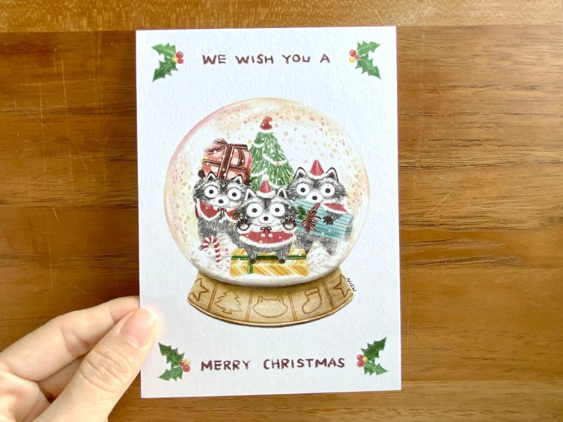 浣熊小雪球 圣诞明信片 - 卡片/明信片 - 纸 多色