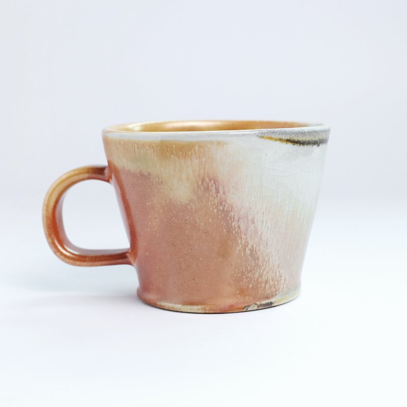 明芽窑 | 柴烧金彩宽口咖啡杯 橘红 金 白 杯子 陶杯 搜藏 H10 - 咖啡杯/马克杯 - 陶 橘色