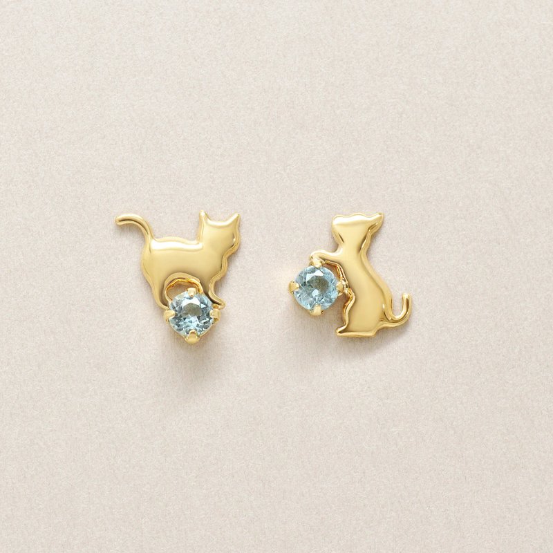 18K/10K 蓝色托帕石俏皮猫耳环 (黄金) - 耳环/耳夹 - 贵金属 