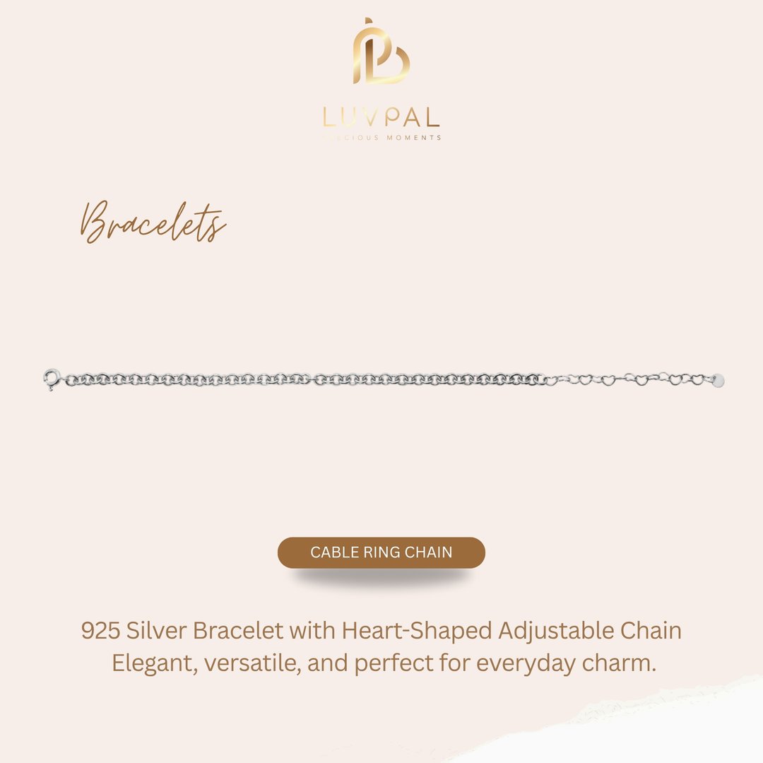 Luvpal | Cable Ring Chain 纯银 925 手链 | 附可调式延长链 - 手链/手环 - 纯银 
