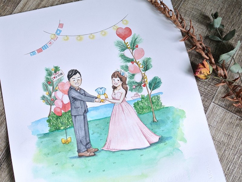 客制水彩原 | 结婚书约 - 婚礼誓言书 - 纸 多色