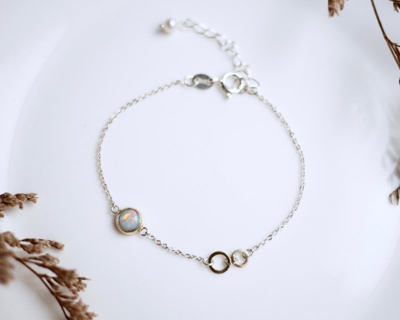 澳洲蛋白石K金+纯银极细手链-彩虹线光(MixedMetal系列) - 手链/手环 - 宝石 多色