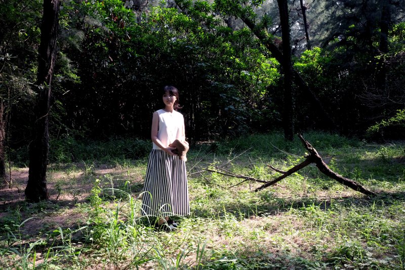 背心长洋装 | 白色棉麻拼条纹 - 洋装/连衣裙 - 棉．麻 白色