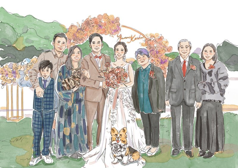 似颜绘| 长辈送礼 | 全家福纪念 | 定制人像插画 | 客厅装饰挂画 - 卡片/明信片 - 其他材质 