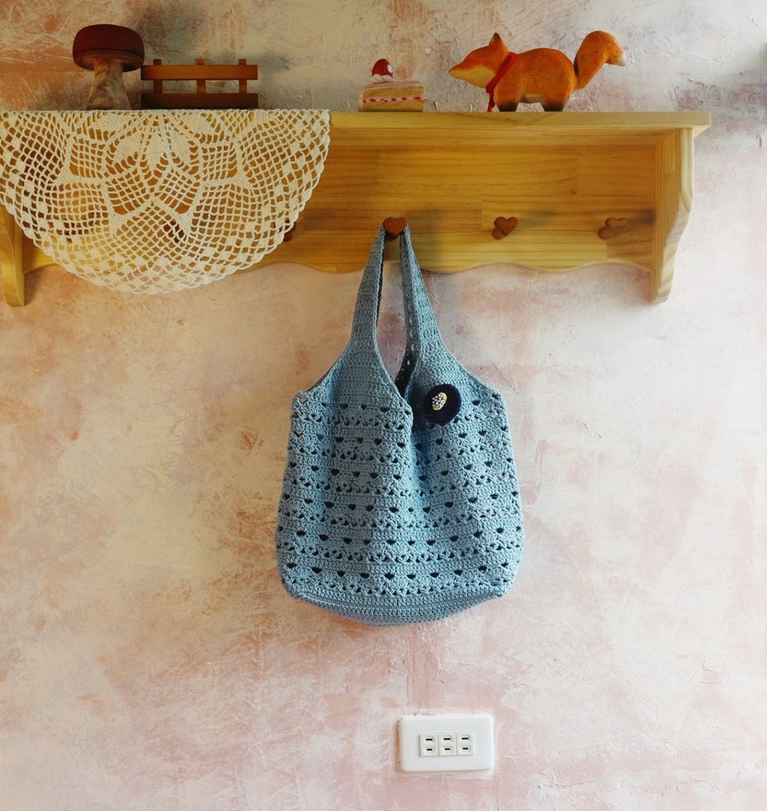 【订制】Handmade手工编织/棉绳编织手提包/购物袋/托特包 - 手提包/手提袋 - 棉 蓝色