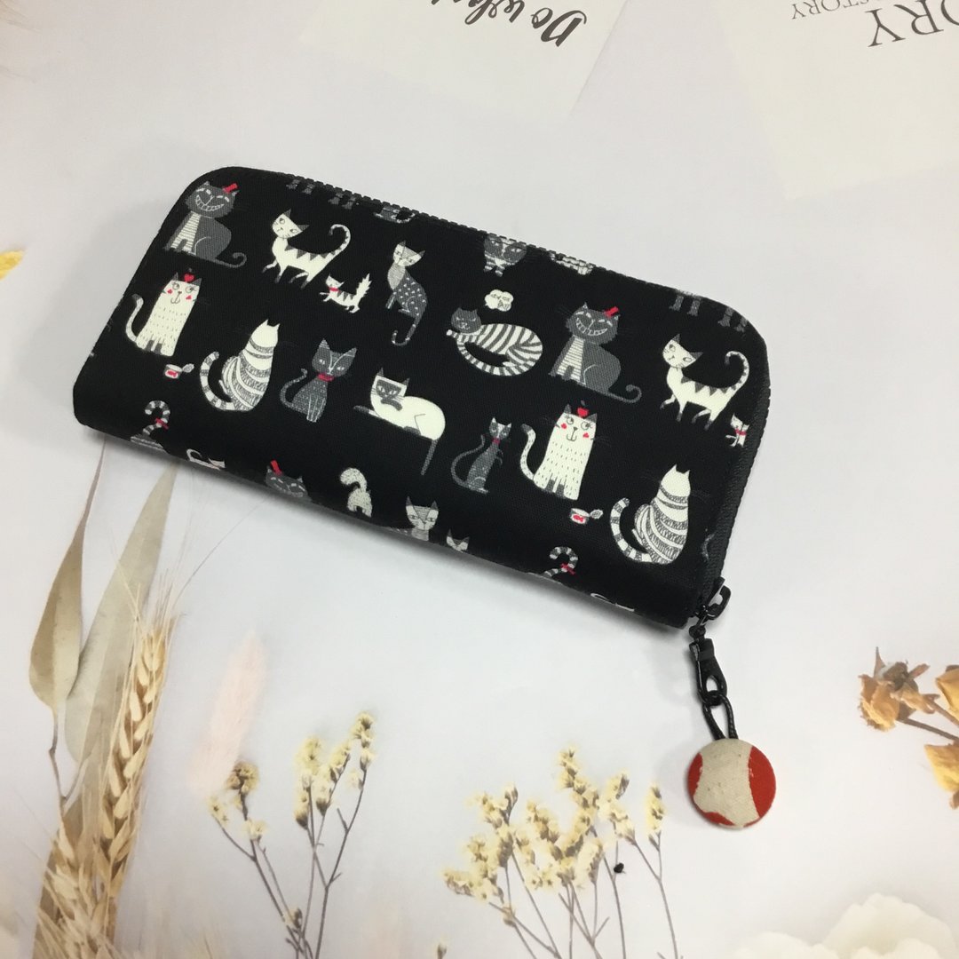 幸运招财丰巢长夹 -猫咪大集合 - 皮夹/钱包 - 棉 黑色