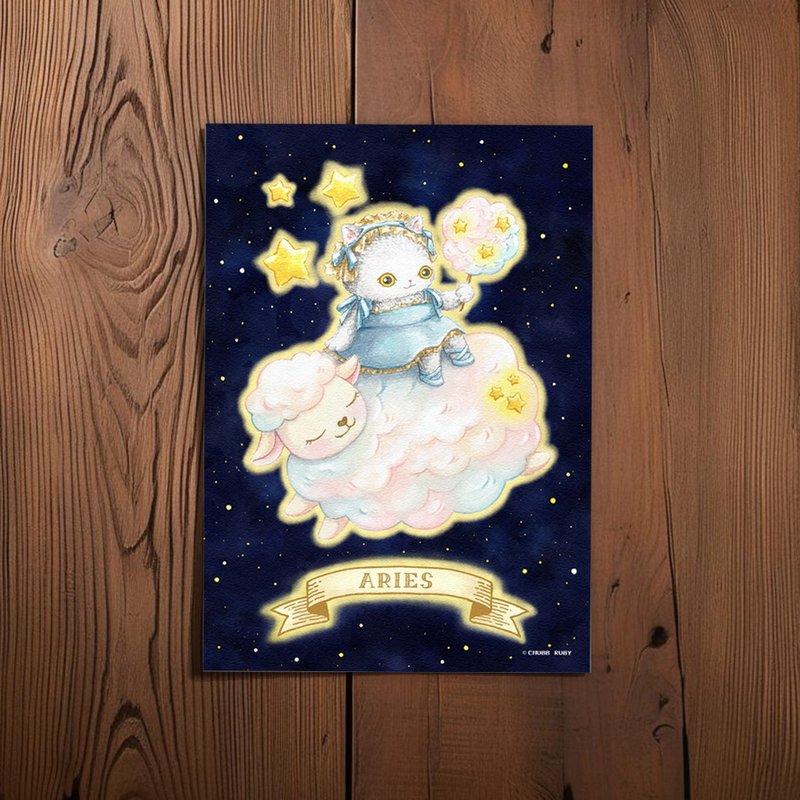 原创 星座猫猫 白羊座 水彩手绘 明信片 - 卡片/明信片 - 纸 多色
