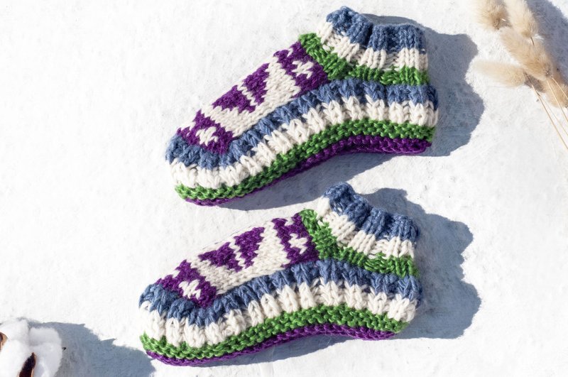 渐层袜 旅行保暖短袜  内刷毛保暖短袜 手织纯羊毛针织袜/内刷毛条纹袜/羊毛钩织长袜/保暖毛袜-费尔岛风  保暖 暖暖 - 袜子 - 羊毛 多色