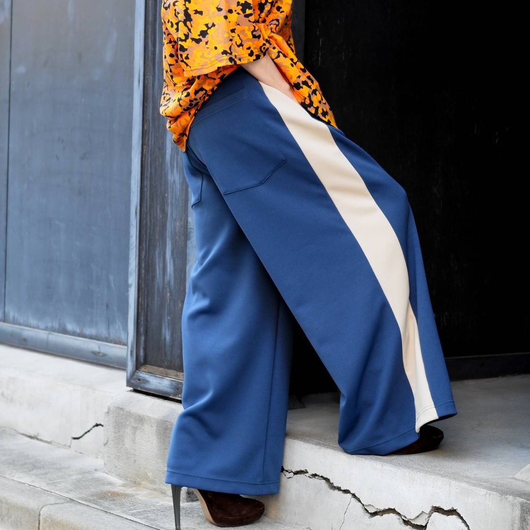 Sideline blue wide pants - 女装长裤 - 聚酯纤维 蓝色