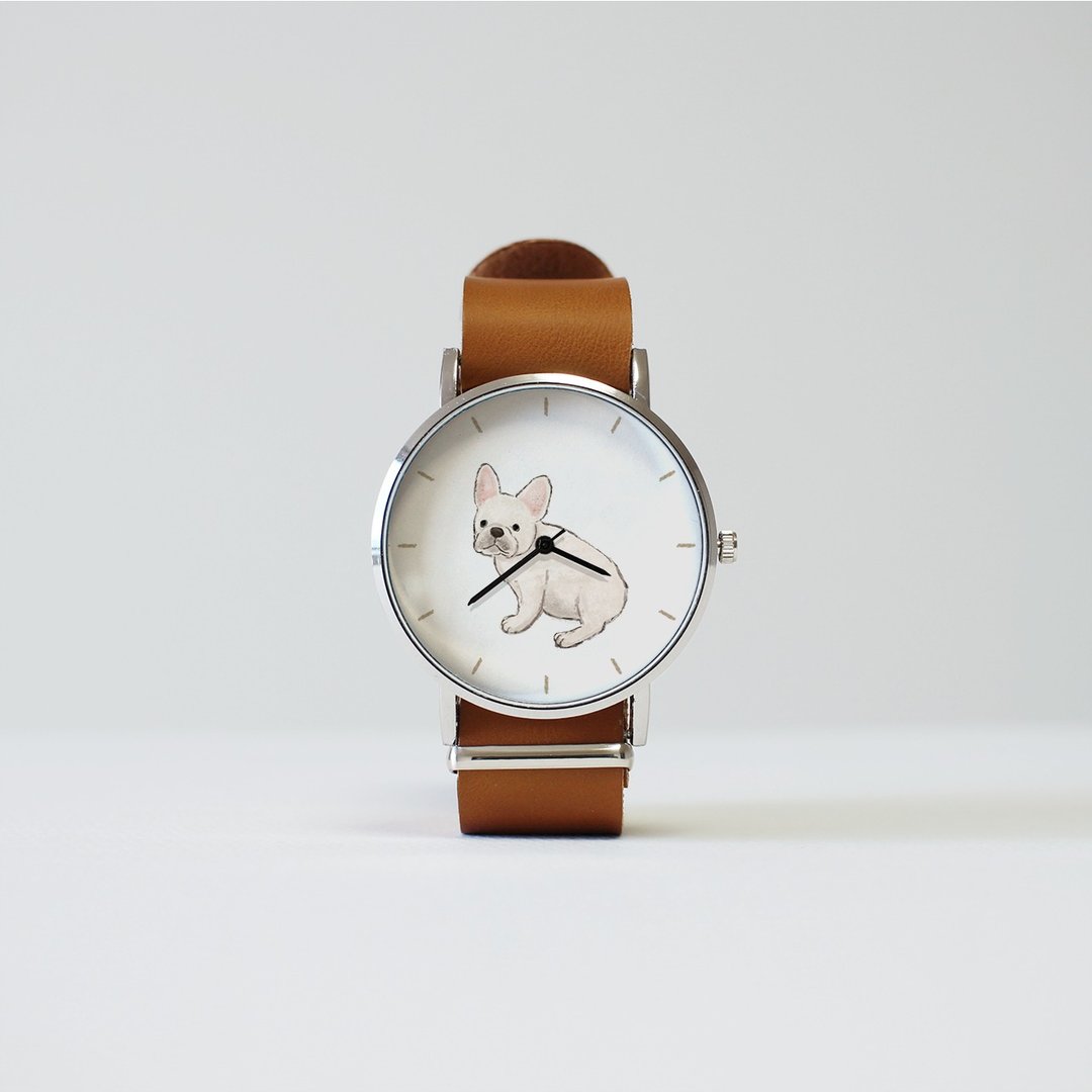 white french bulldog watch - 女表 - 其他金属 白色