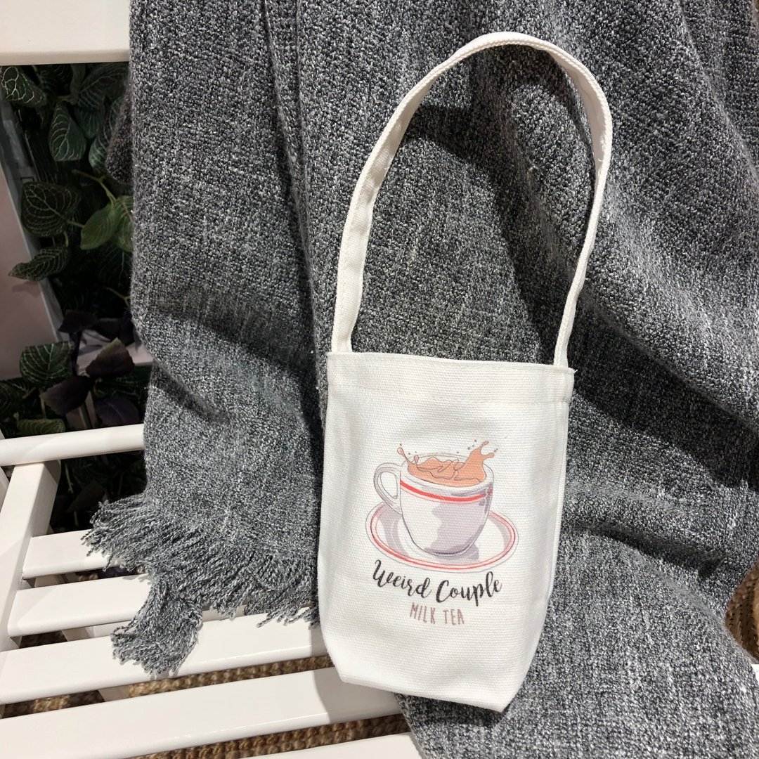 香港特色 茶餐厅奶茶图案环保饮料提袋一个 - 随行杯提袋/水壶袋 - 棉 多色