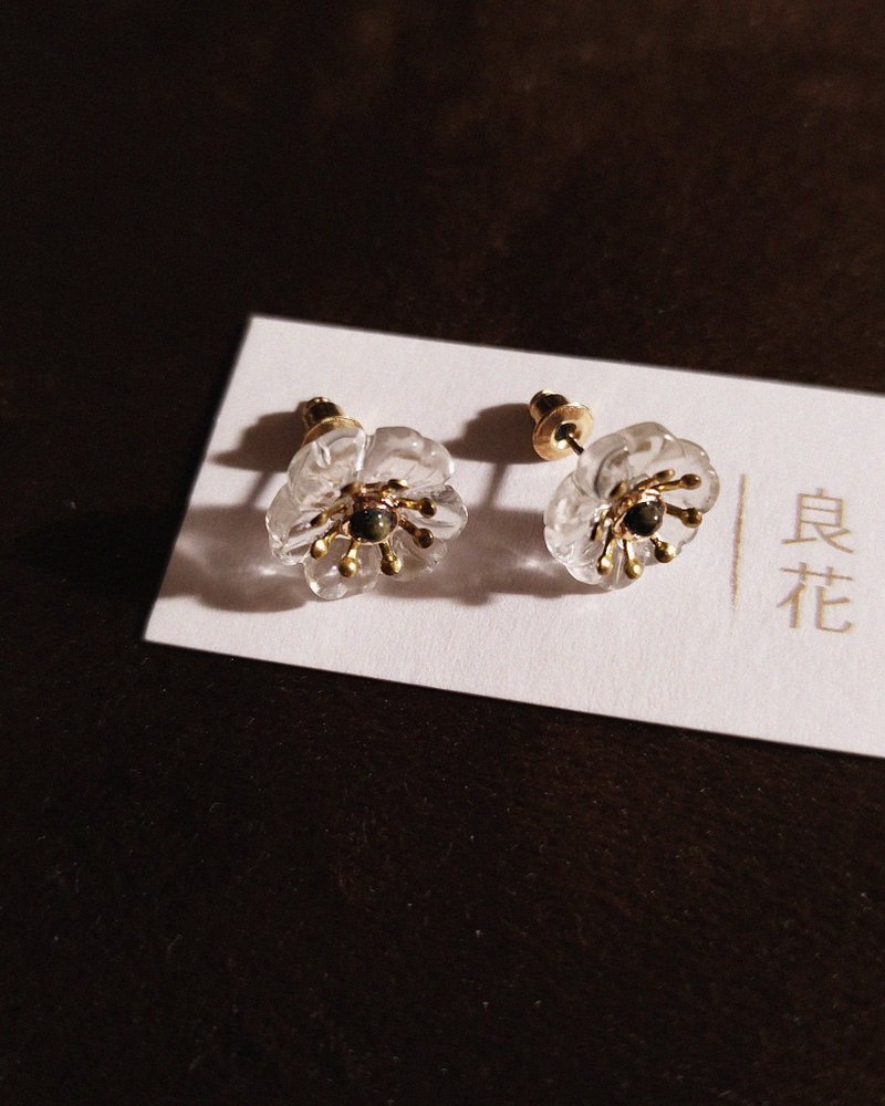 白水晶樱花耳环 【孤品】 - 耳环/耳夹 - 水晶 透明