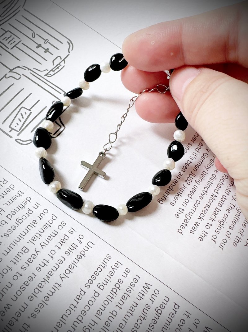 C&W 天然黑曜石日本进口天然淡水小米珠s925纯银个性手链 - 手链/手环 - 玉石 黑色