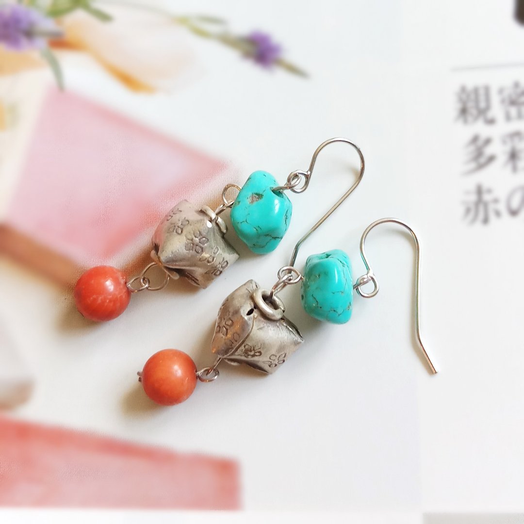 S925纯银耳环 松石耳环 天然石耳环 纯银耳鈎 耳鈎 EAR-045 - 耳环/耳夹 - 纯银 透明