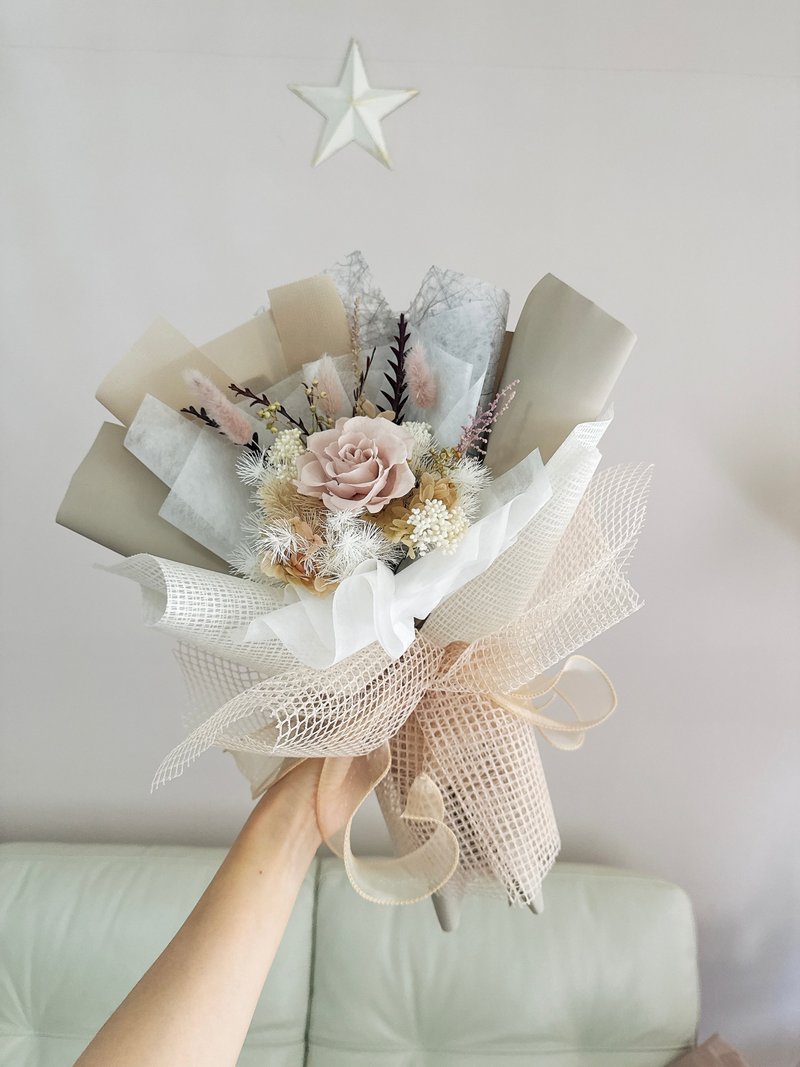 永生玫瑰花束_奶昔香草_裸色_奶茶色 - 干燥花/捧花 - 植物．花 卡其色