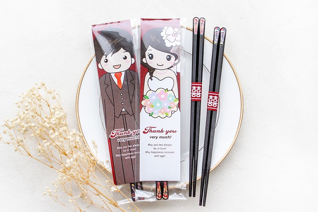 新郎新娘 祝福筷 1双入 (箸福筷乐) | 婚礼小物 日式筷子 位上礼 - 筷子/筷架 - 其他材质 多色