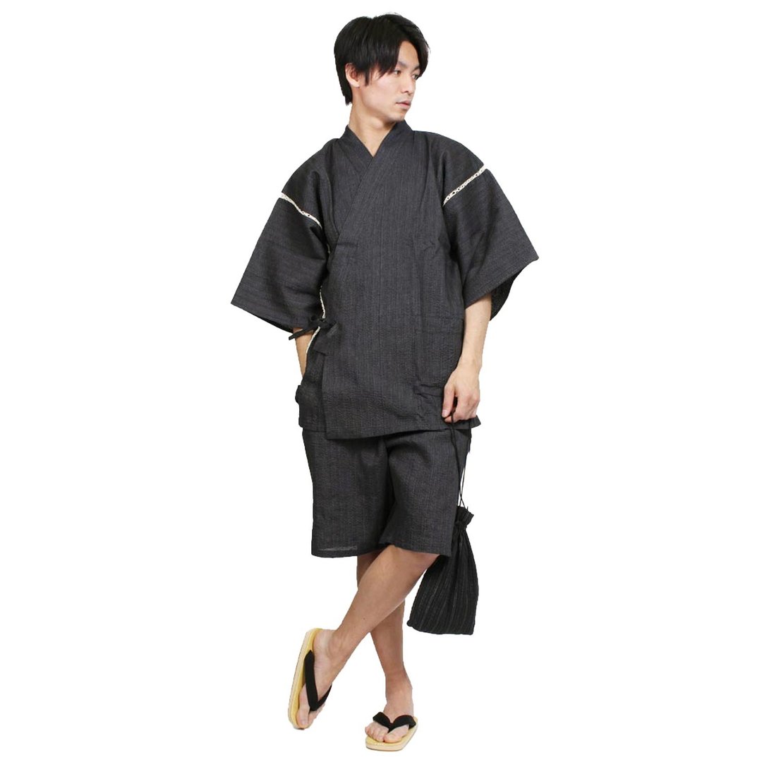 日本 和服 男士 绵麻 甚平 休闲服 睡衣 成套组 M L LL wn17 - 居家服/睡衣 - 棉 蓝色