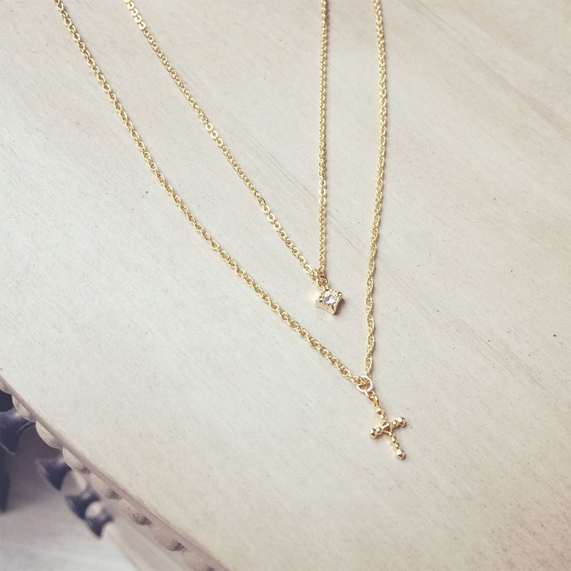 日系十字钻双链(可分开配戴) - 项链 - 其他金属 黄色