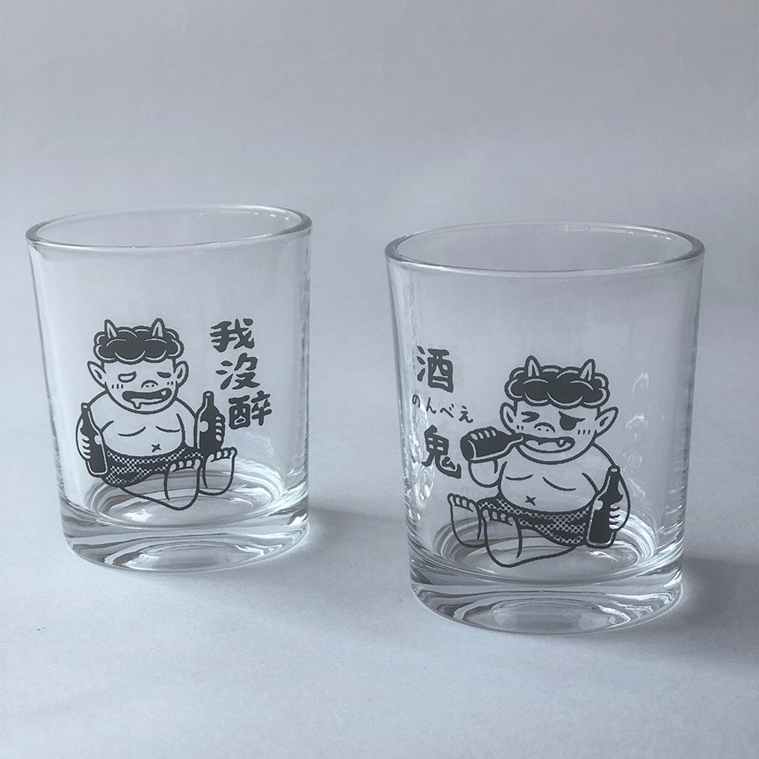 富贵酒鬼组合杯 / 手工绢印 - 酒杯/酒器 - 玻璃 
