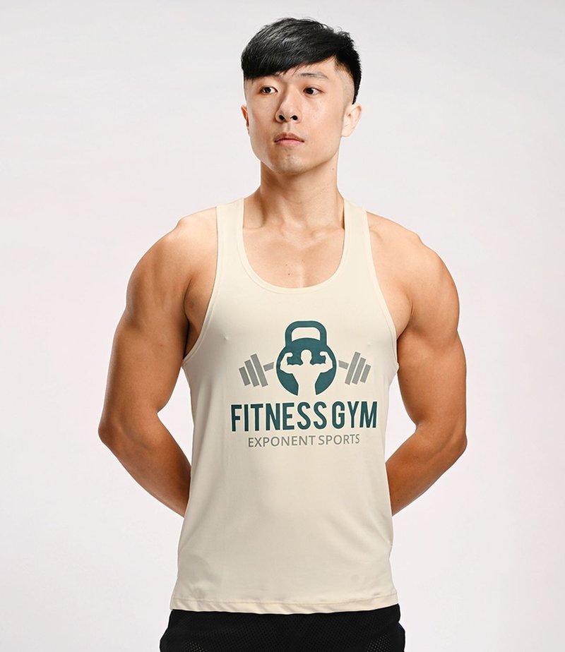 (3色)超弹力透气 健身工坊 大挖背凉感机能运动背心-米色 - 男装背心 - 聚酯纤维 橘色