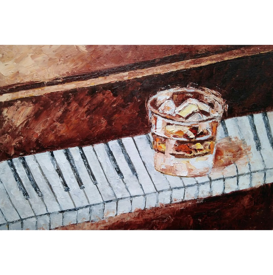Whiskey Original Painting, Bourbon Wall Art, Kitchen Decor, Cocktail Art. 手工油畫 - 海报/装饰画/版画 - 其他材质 多色