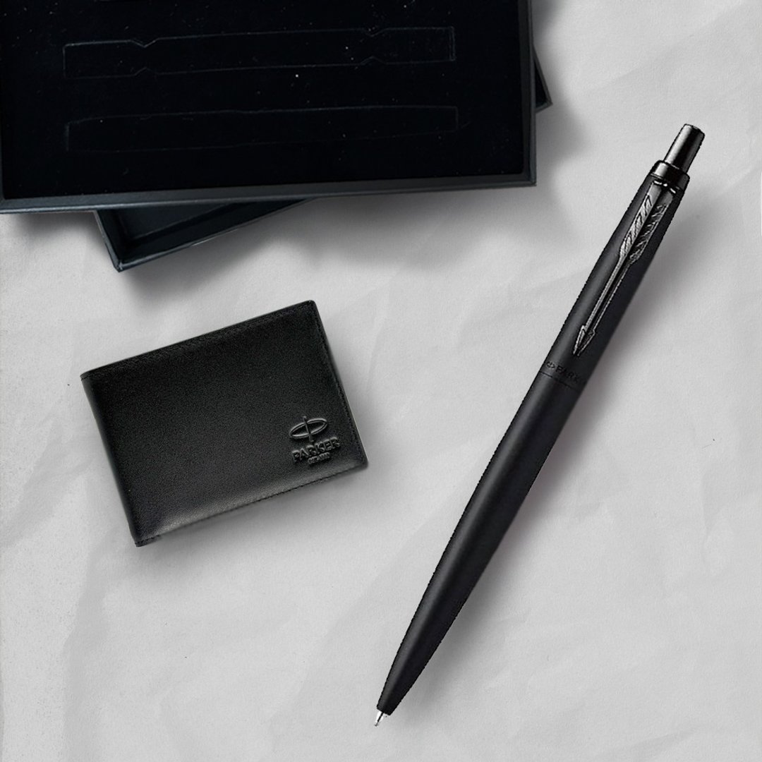 Parker 派克 乔特XL黑杆黑夹(限定)原子笔牛皮短夹礼盒 免费刻字 - 圆珠笔/中性笔 - 其他金属 黑色